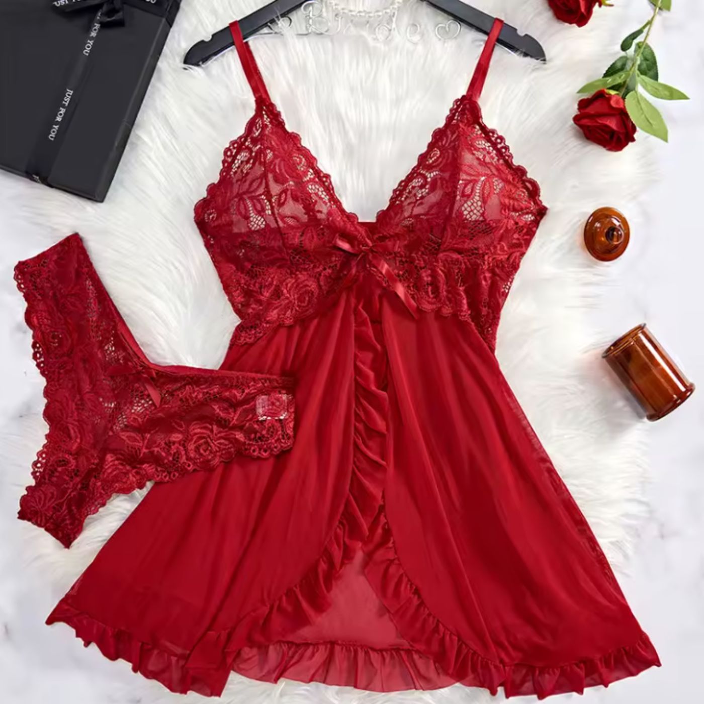 Spitzen-Babydoll | Transparente Eleganz | Verspielter Volantsaum