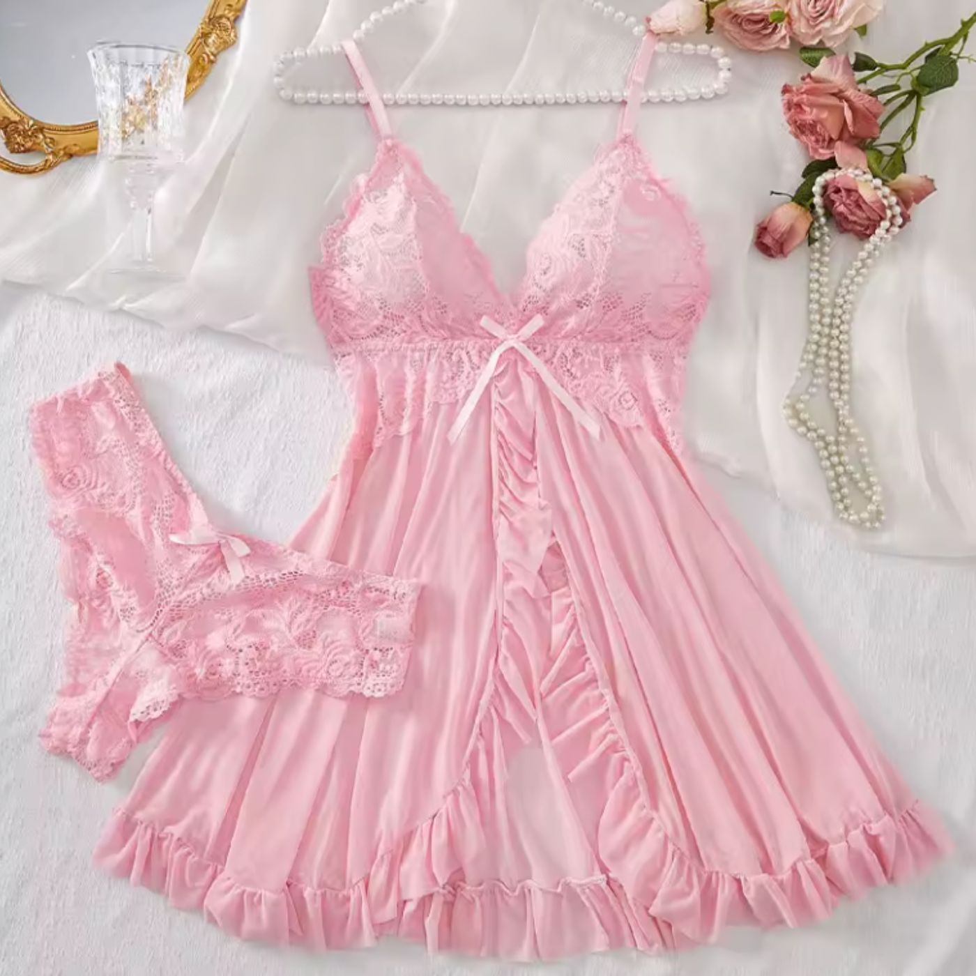 Spitzen-Babydoll | Transparente Eleganz | Verspielter Volantsaum