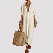 Talia - Weites Hemdblusenkleid mit Knöpfen – Khaki
