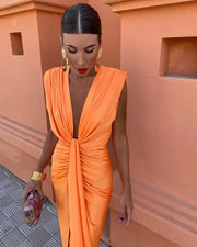 Sterre™ - Elegante Plisseekleid – Orange