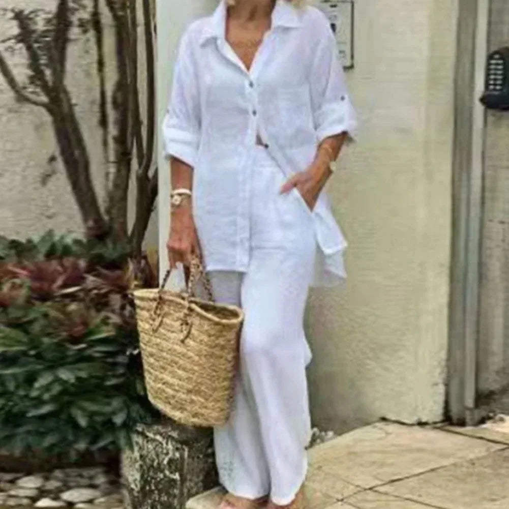 Luftig & Stylisch Oversized Leinen-Kombi mit Bluse und Hose Damen – Amaris