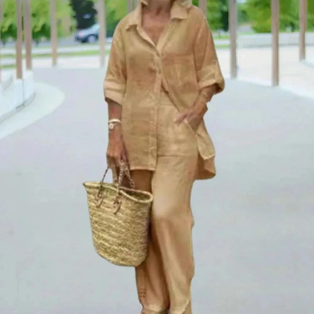 Luftig & Stylisch Oversized Leinen-Kombi mit Bluse und Hose Damen – Amaris