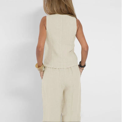 Leinen-Set mit Weste | Weite Hose | Moderner Minimalismus