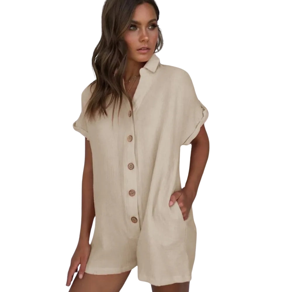 Kurzoverall mit Kragen und Knopfleiste für Damen