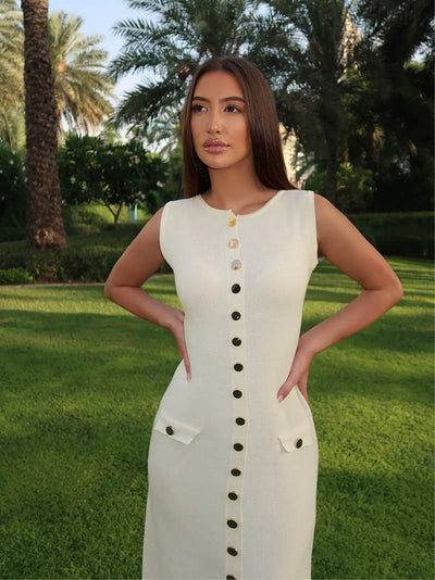 Strickkleid mit Knopfleiste | Ärmellos | Figurbetonte Silhouette