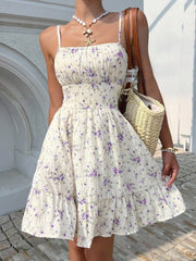 Sommerkleid Damen Mini Blumenkleid A-Linie – Lila