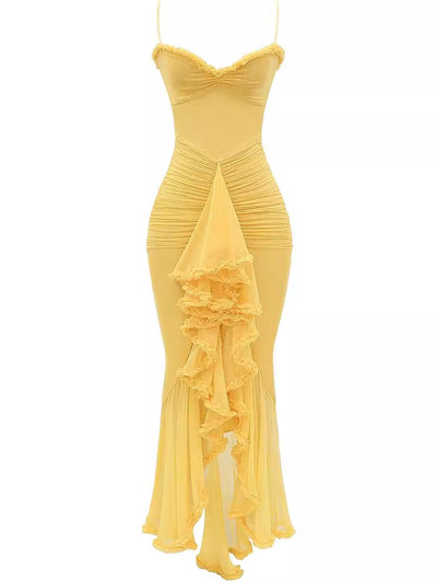 Trendiges Maxikleid mit Rüschen und Spaghettiträgern – Loyza