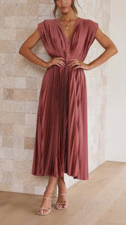 Maria – Elegantes Damen Plisseekleid – Dunkelrosa