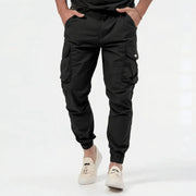 Kofi | Herren Cargo Jogger Hose Baumwolle Tapered Freizeithose – Schwarz