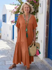 Zinnia | Kurzärmelige Layer-Maxikleid – Orange