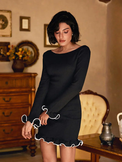 Amy | Langärmeliges Minikleid aus Strick mit Rüschen