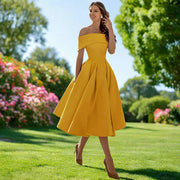 Trägerloses Midi-Kleid für Frauen – Elegantes Sommerkleid mit fließender Passform – Gelb