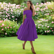 Trägerloses Midi-Kleid für Frauen – Elegantes Sommerkleid mit fließender Passform – Violett