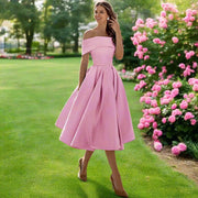 Trägerloses Midi-Kleid für Frauen – Elegantes Sommerkleid mit fließender Passform – Rosa