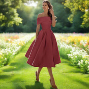 Trägerloses Midi-Kleid für Frauen – Elegantes Sommerkleid mit fließender Passform – Weinrot