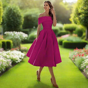Trägerloses Midi-Kleid für Frauen – Elegantes Sommerkleid mit fließender Passform – Rosa Rot