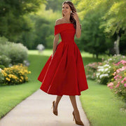 Trägerloses Midi-Kleid für Frauen – Elegantes Sommerkleid mit fließender Passform – Rot
