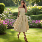 Trägerloses Midi-Kleid für Frauen – Elegantes Sommerkleid mit fließender Passform – Khaki