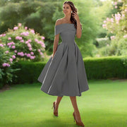 Trägerloses Midi-Kleid für Frauen – Elegantes Sommerkleid mit fließender Passform – Grau