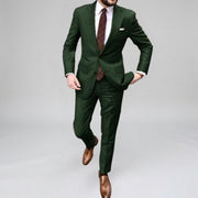 Zweiteiliger Herrenanzug – Blazer und Hose, klassisch-formeller, maßgeschneiderter Stil – Dunkelgrün