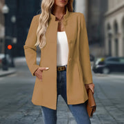 Übergangsjacke Damen – Kurzmantel mit Stehkragen & Knöpfen – Khaki