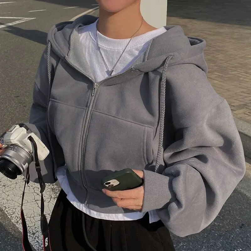 Übergroßer Damen Hoodie mit Taschen und Reißverschluss