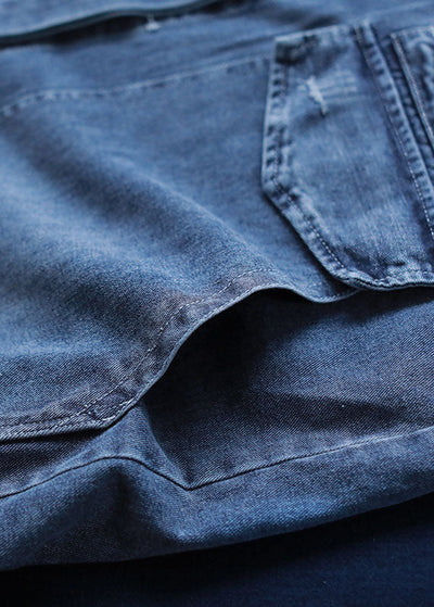 Einzigartige Blaue Taschen Knopf Lose Herbst Denim Langarm Mäntel Trenchcoats