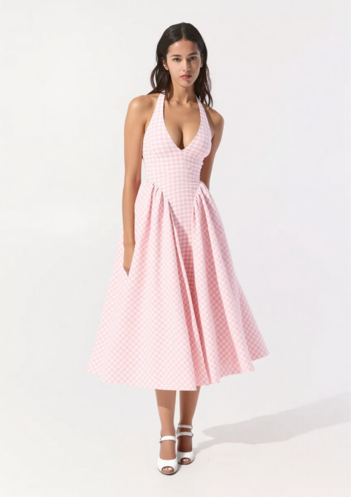 Mary | Rückenfreies Karokleid mit Halterneck