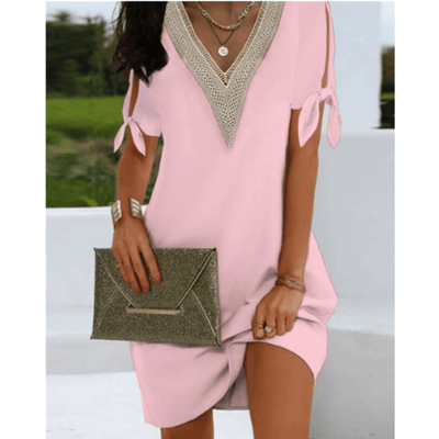 Sommerkleid mit V-Ausschnitt | Zierkante | Schleifenärmel