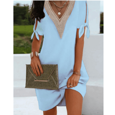 Sommerkleid mit V-Ausschnitt | Zierkante | Schleifenärmel