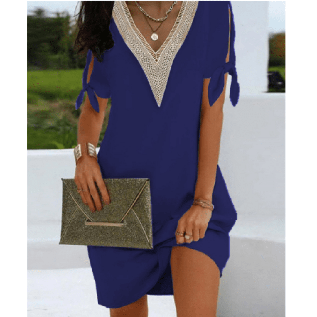 Sommerkleid mit V-Ausschnitt | Zierkante | Schleifenärmel