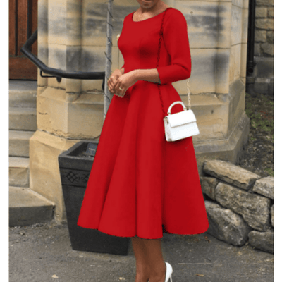 Midikleid mit 3/4-Ärmeln | Ausgestellter Rock | Femininer Rundhalsausschnitt