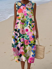 Elisa | Strandkleid mit künstlerischem Ausdruck – Blumenmuster