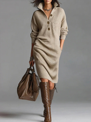 Ella | Damen Midikleid gerippt modern & stilvoll – Khaki