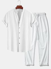 Adrian - Leichtes Sommer-Set aus Hemd und Hose – Weiß und beige
