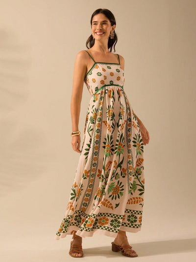 Nancy | Langes Bedrucktes Kleid mit schmalen Trägern