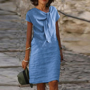 Clara | Damen Sommerkleid Kurzarm Knielanges Freizeitkleid – Blau