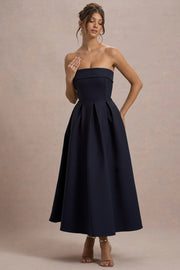 Sommerfeld | Stilvolles Midi-Kleid mit Schulterfreiem Ausschnitt – Marineblau