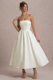 Sommerfeld | Stilvolles Midi-Kleid mit Schulterfreiem Ausschnitt – Weiß