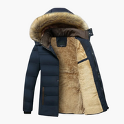 Karl | Herren Robuste Winterjacke mit Kapuze und Fellfutter – Blau