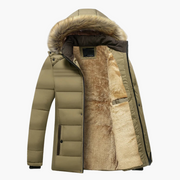 Karl | Herren Robuste Winterjacke mit Kapuze und Fellfutter – Khaki