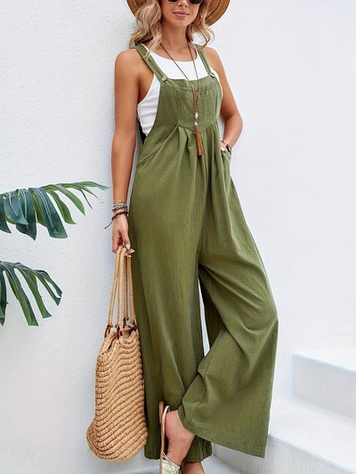 Ärmelloser Boho Leinen-Jumpsuit für Damen