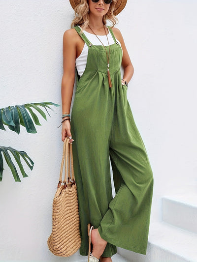 Ärmelloser Boho Leinen-Jumpsuit für Damen