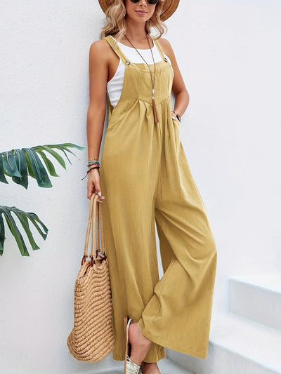 Ärmelloser Boho Leinen-Jumpsuit für Damen