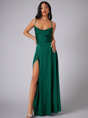 Elegantes Maxikleid für Damen – Sommerliches Kleid mit Schlitz für besondere Anlässe – Grün