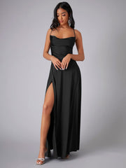 Elegantes Maxikleid für Damen – Sommerliches Kleid mit Schlitz für besondere Anlässe – Schwarz