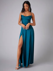 Elegantes Maxikleid für Damen – Sommerliches Kleid mit Schlitz für besondere Anlässe – Blau