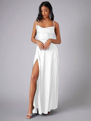 Elegantes Maxikleid für Damen – Sommerliches Kleid mit Schlitz für besondere Anlässe – Weiß