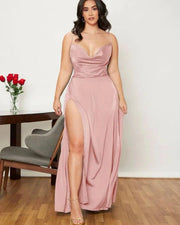 Elegantes Maxikleid für Damen – Sommerliches Kleid mit Schlitz für besondere Anlässe – Rosa