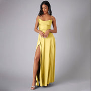 Elegantes Maxikleid für Damen – Sommerliches Kleid mit Schlitz für besondere Anlässe – Gelb
